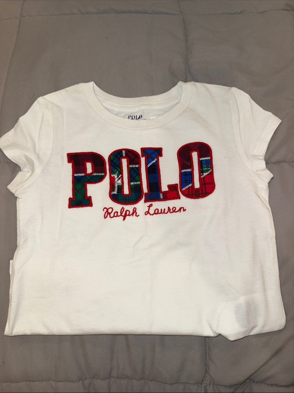 Polo by Ralph Lauren White Girls Tee with Plaid POLO Applique